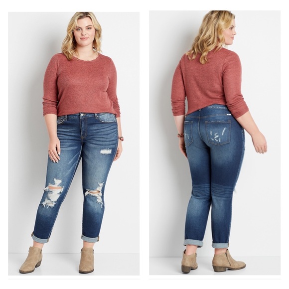 KanCan High Rise Dark Destructed Boyfriend Jeans Women's Plus Size 22/31 Ripped - Picture 1 of 15